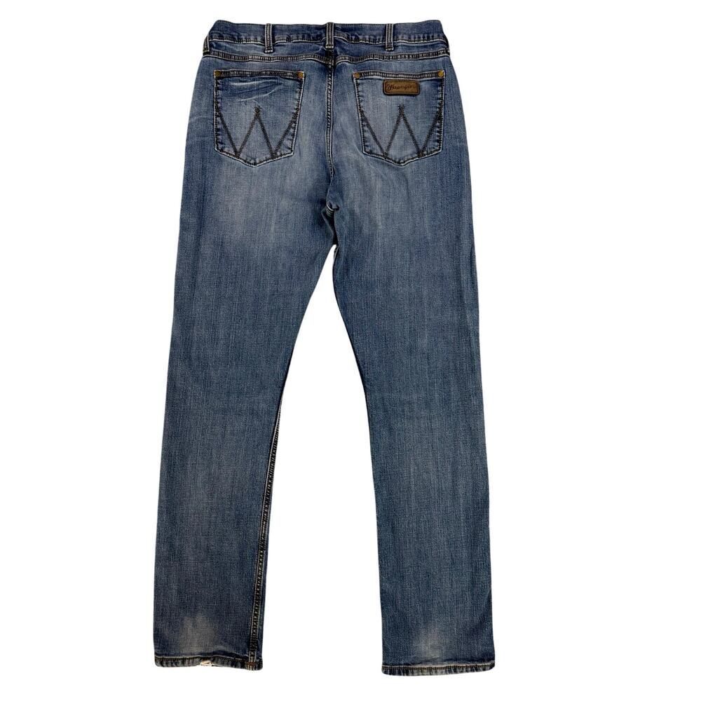 Wrangler Retro Men's Slim Straight Jeans 36x35 Blue Distressed Western Cowboy